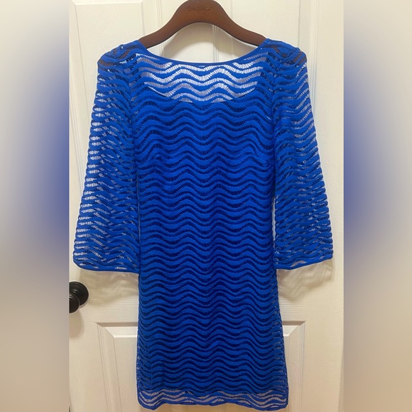 NWT Lilly Pulitzer TOPANGA Sapphire Blue Wavey Knit Lace Shift Dress - Picture 4 of 7